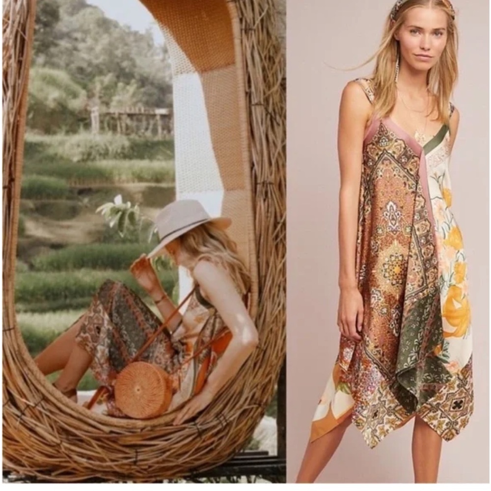Anthropologie handkerchief scarf print boho dress TINY